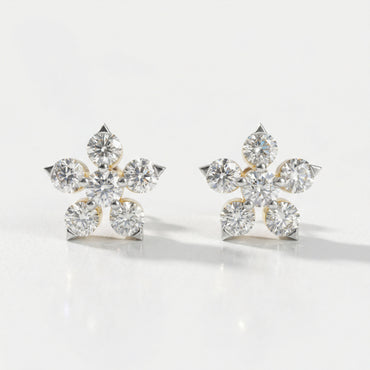 0.44 Ct  Round Shape Diamond Floral Stud Earrings | 14K Rose Gold