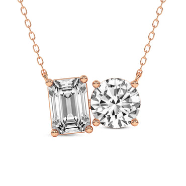 2 Ct Emerald & Round Shape Diamond Fashion Necklace | 14K Rose Gold