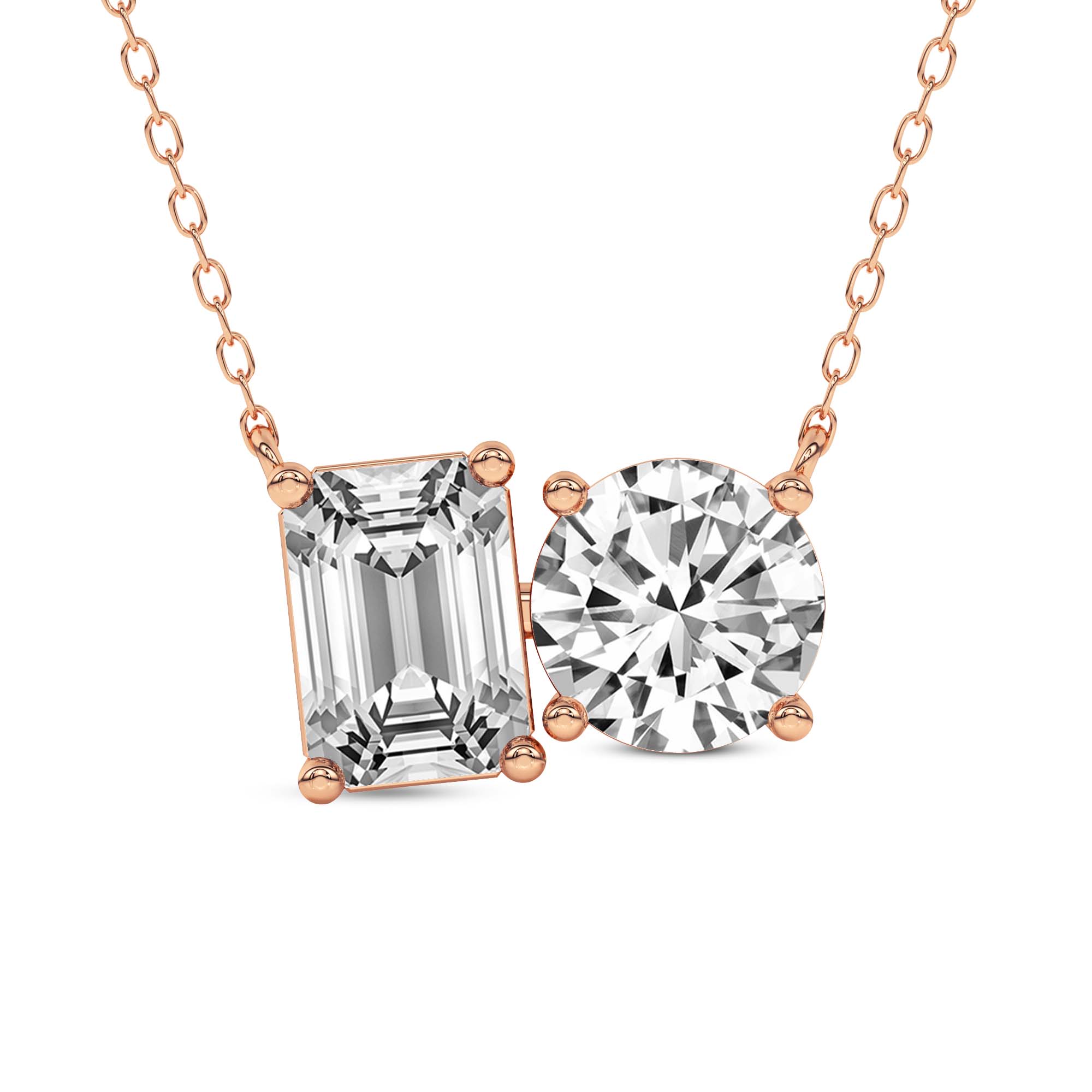2 Ct Emerald & Round Shape Diamond Fashion Necklace | 14K Yellow Gold