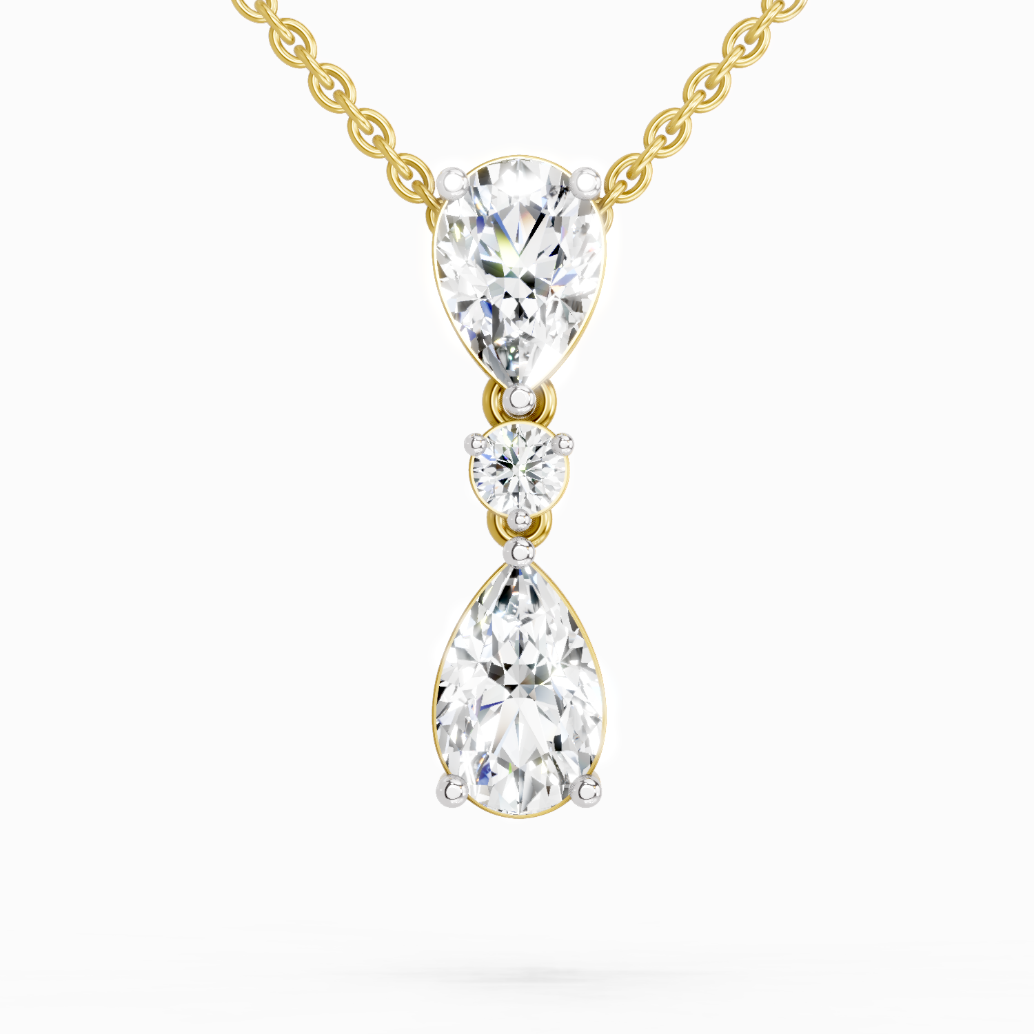 4.05 Ct Pear & Round Diamond Pendant Necklace | 14K Yellow Gold