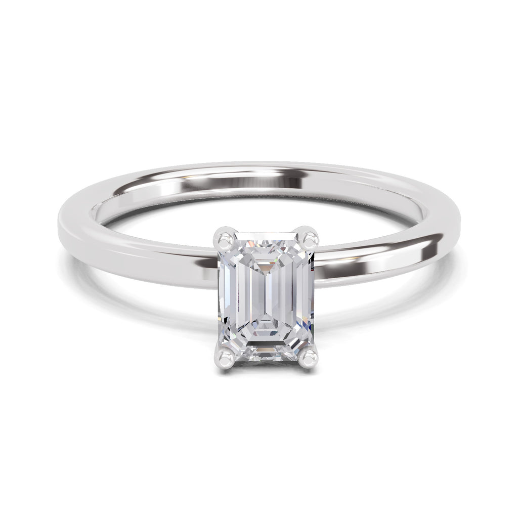 0.75 Ct Emerald Shape Solitaire Diamond Ring| 14K White Gold