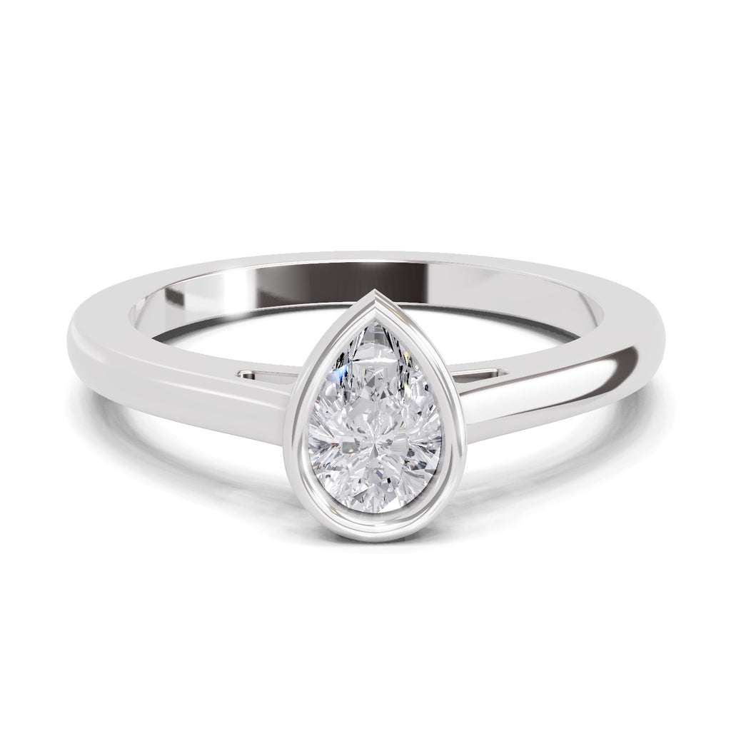 0.50 Ct Pear Shape Solitaire Diamond Ring| 14K White Gold