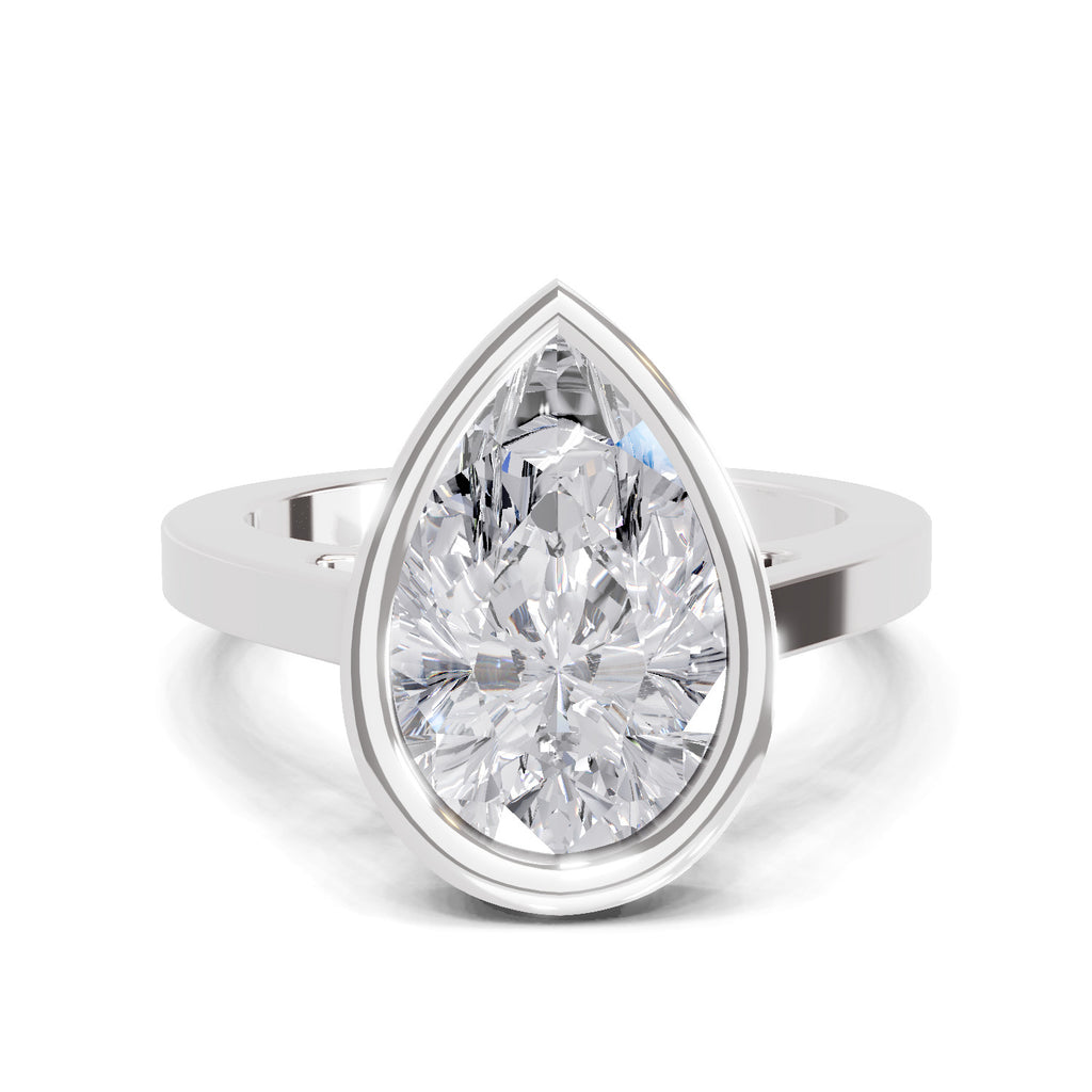 3 Ct Pear Shape Solitaire Diamond Ring| 14K White Gold
