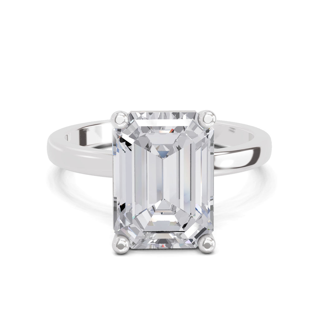 4 Ct Emerald Shape Solitaire Diamond Ring| 14K White Gold