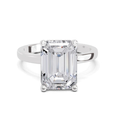 4 Ct Emerald Shape Solitaire Diamond Ring| 14K White Gold