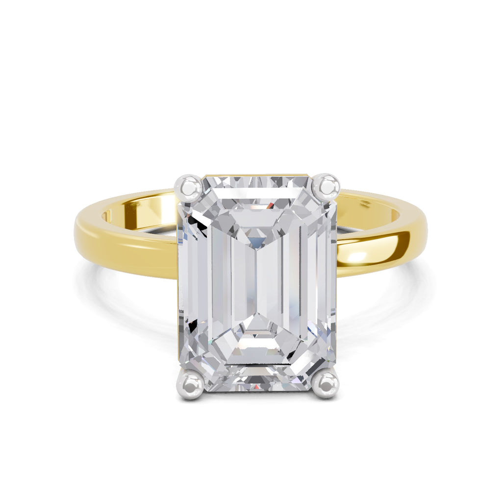 4 Ct Emerald Shape Solitaire Diamond Ring| 14K Yellow Gold