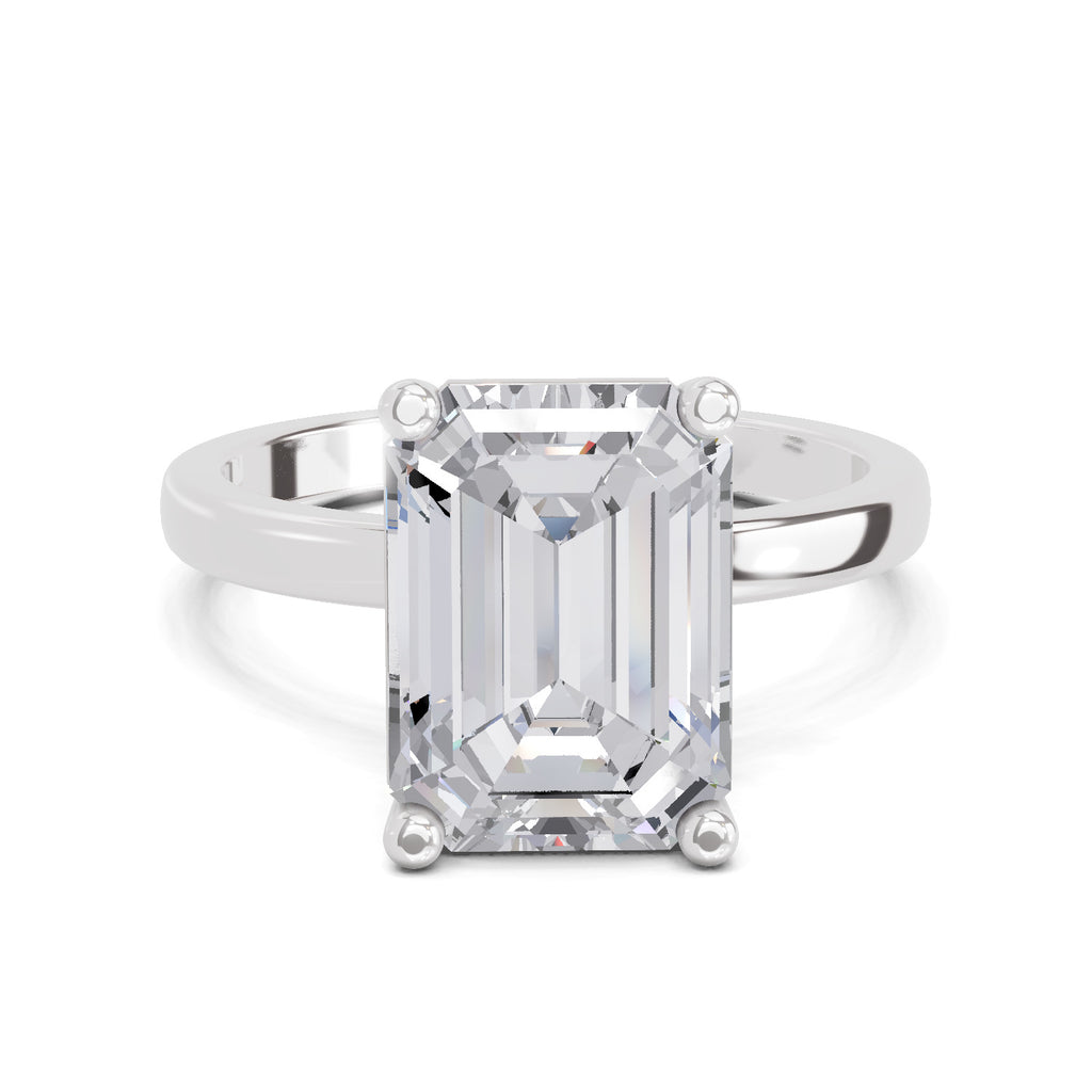 5 Ct Emerald Shape Solitaire Diamond Ring| 14K White Gold