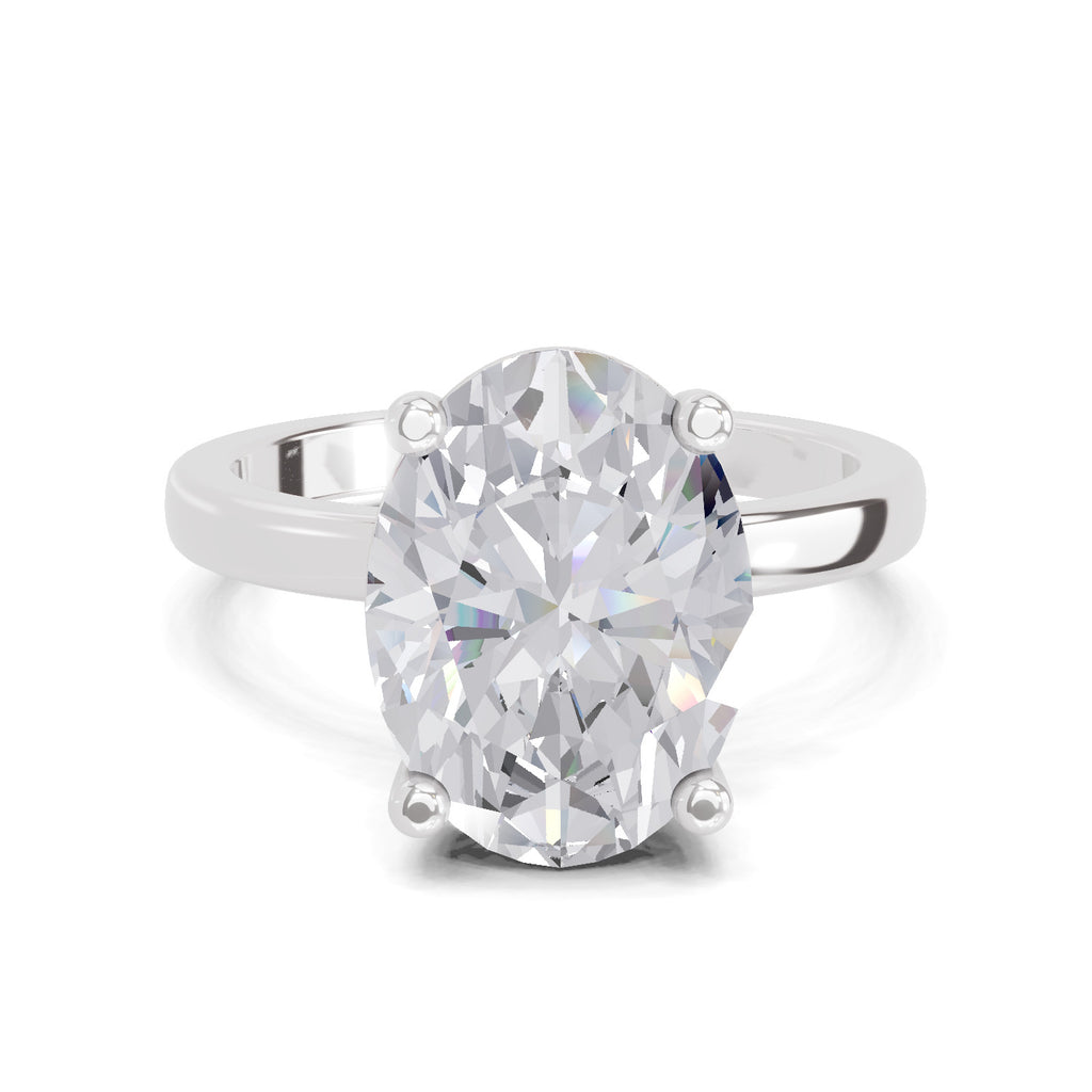 4 Ct Oval Shape Solitaire Diamond Ring| 14K White Gold