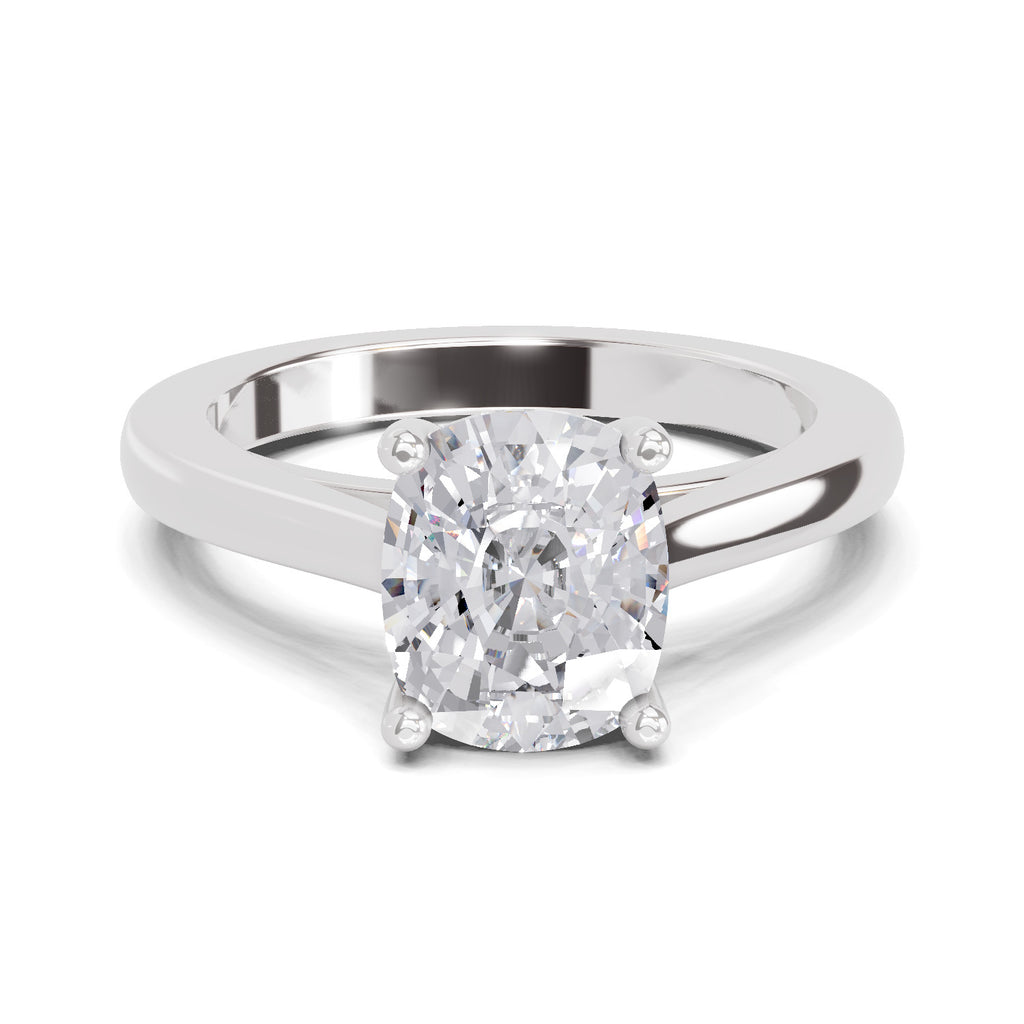 3 Ct Cushion Shape Solitaire Diamond Ring| 14K White Gold