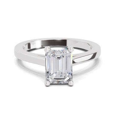 2.1 Ct Emerald Shape Solitaire Diamond Ring| 14K White Gold