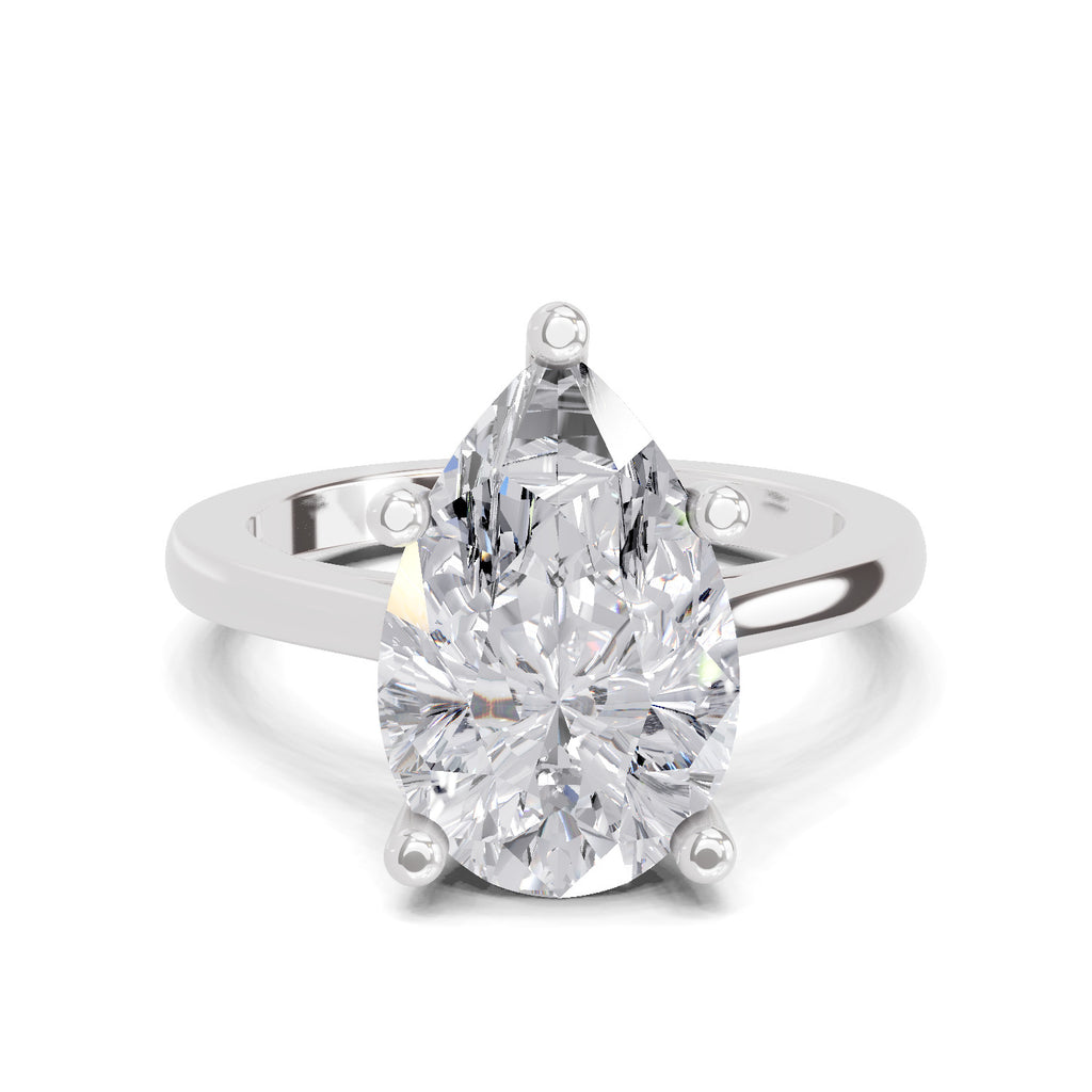 4 Ct Pear Shape Solitaire Diamond Ring| 14K White Gold