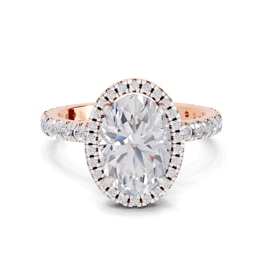 2.6 Ct  Oval Shape Halo Diamond Ring| 14K Rose Gold