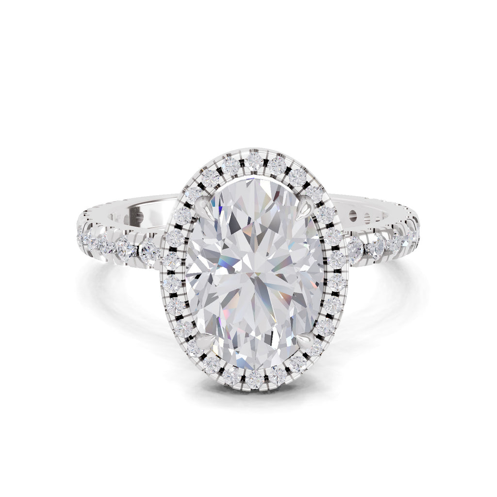 2.6 Ct  Oval Shape Halo Diamond Ring| 14K White Gold