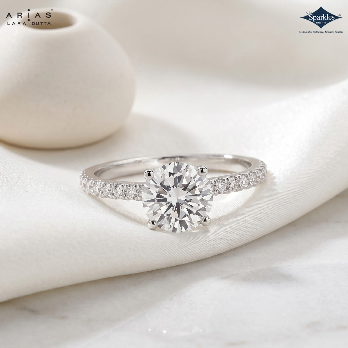 Arias by Lara Dutta Traditional Pave Solitaire Diamond Ring