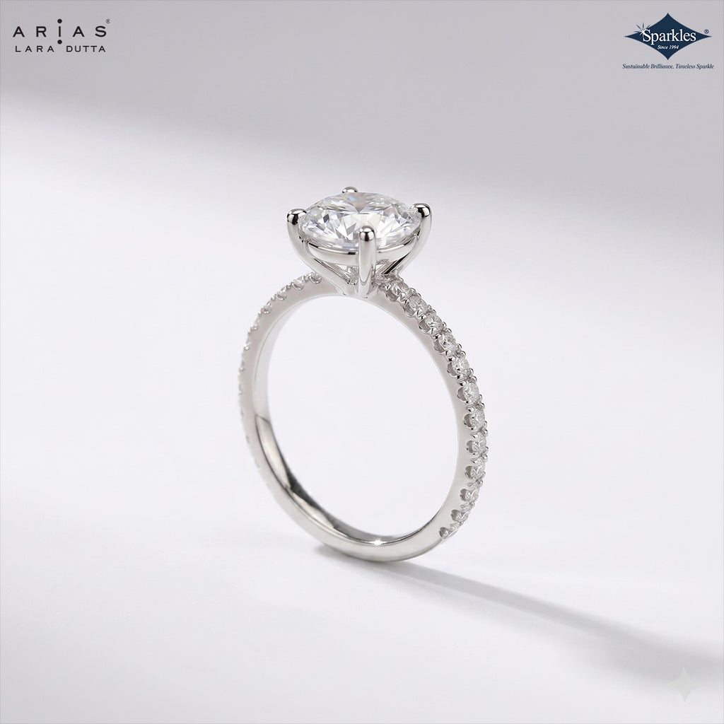 Arias by Lara Dutta Traditional Pave Solitaire Diamond Ring