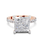 4.22 Ct Princess Shape Solitaire Diamond Ring| 14K Rose Gold