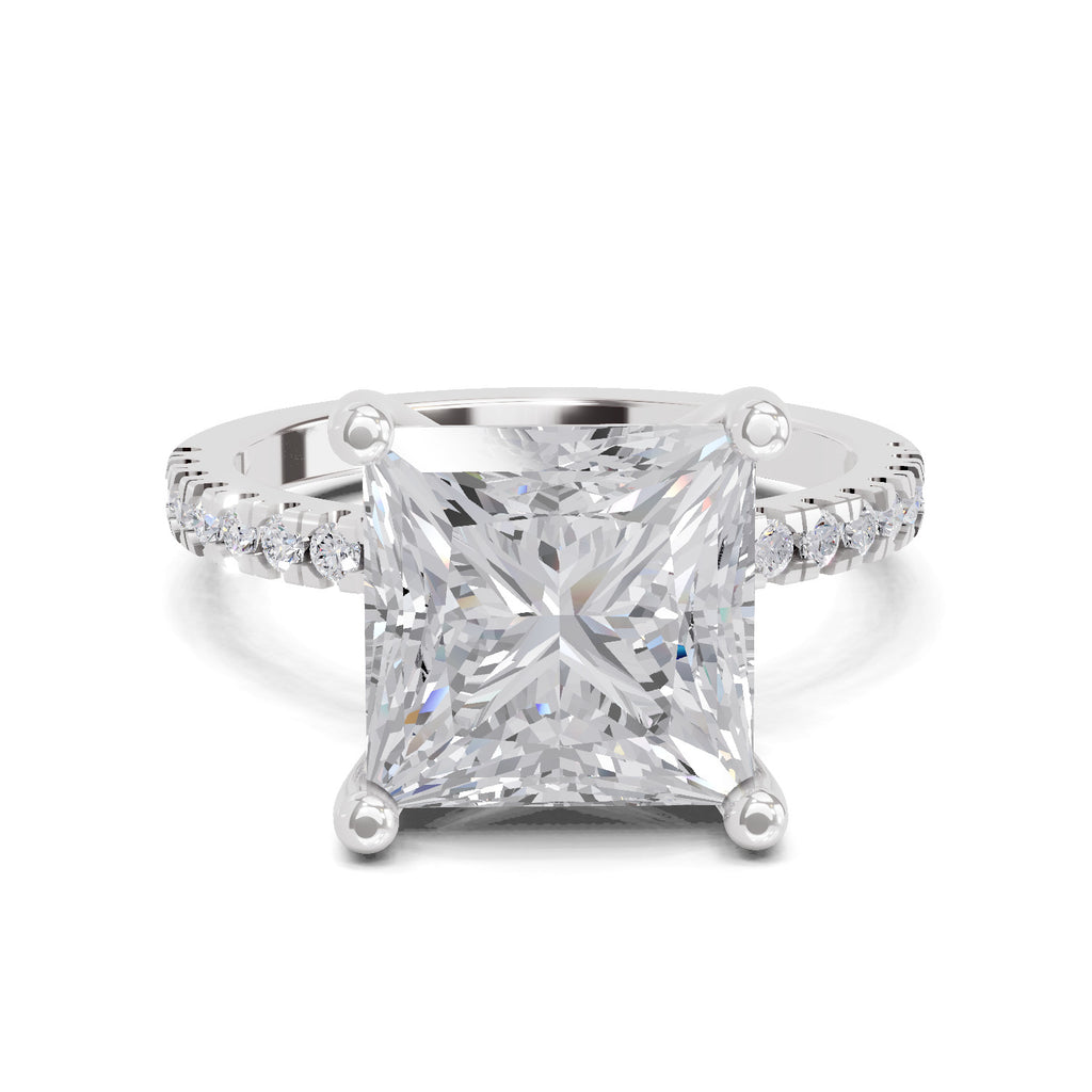 4.22 Ct Princess Shape Solitaire Diamond Ring| 14K White Gold