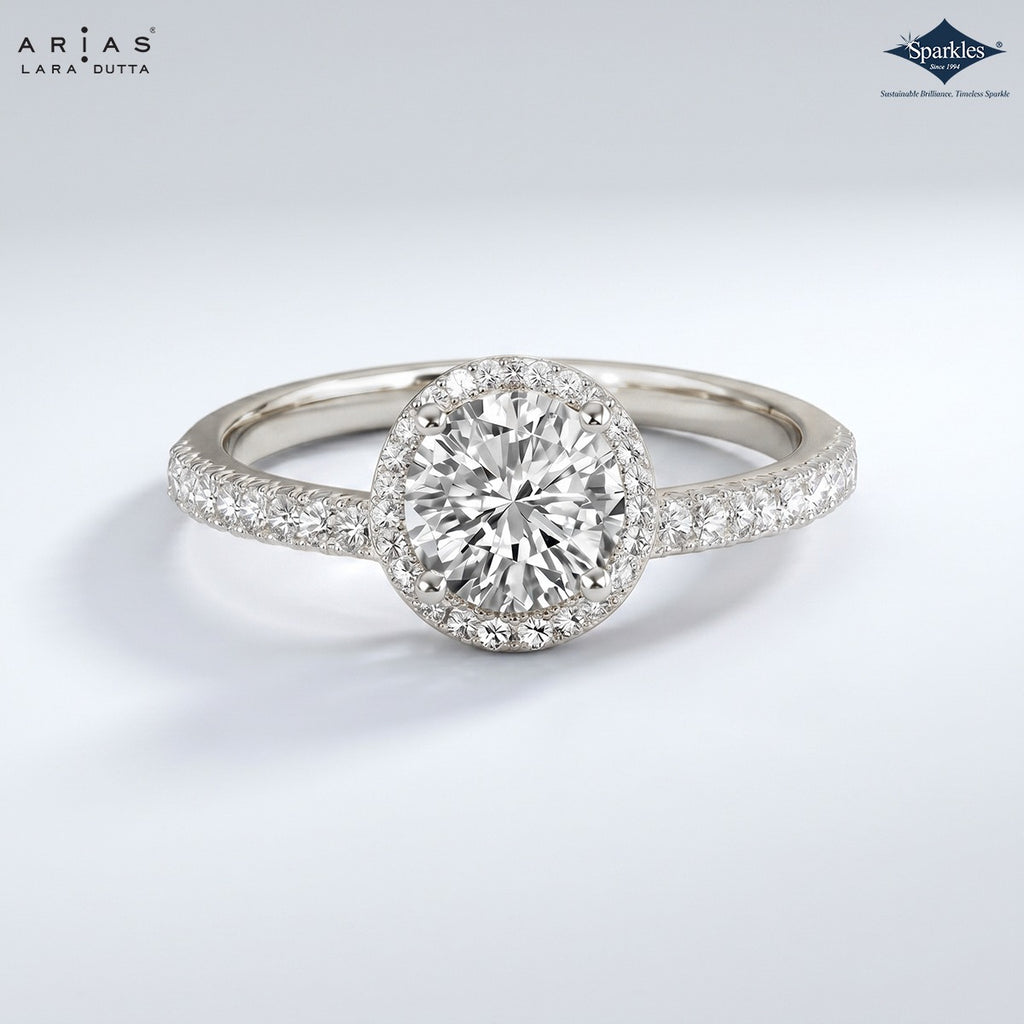 Arias by Lara Dutta Radiant Cut Halo Engagement Ring