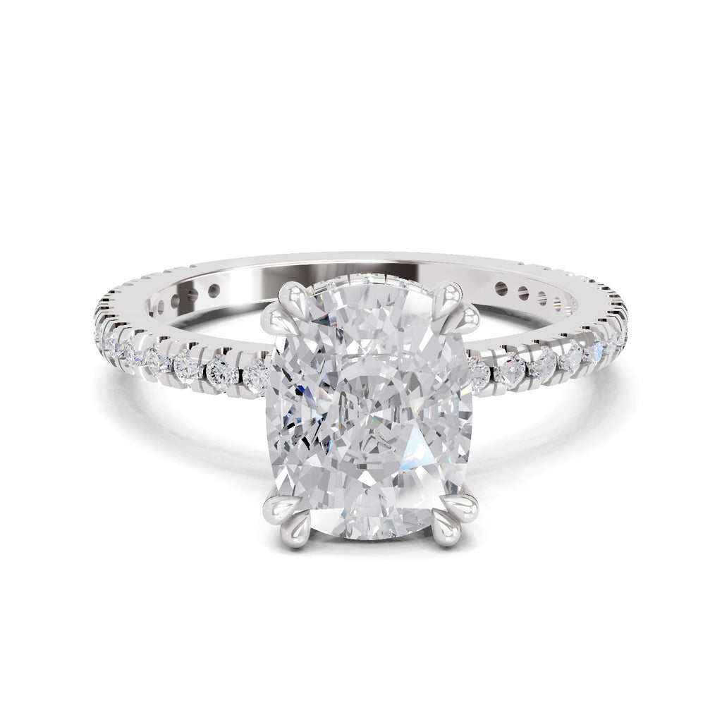 3.19 Ct Cushion Shape Solitaire Diamond Ring| 14K White Gold