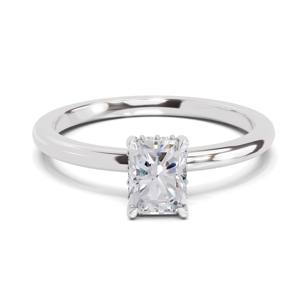 0.8 Ct Emerald Shape Solitaire Diamond Ring| 14K White Gold
