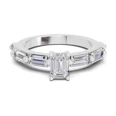 1.4 Ct Emerald Shape Solitaire Diamond Ring| 14K White Gold