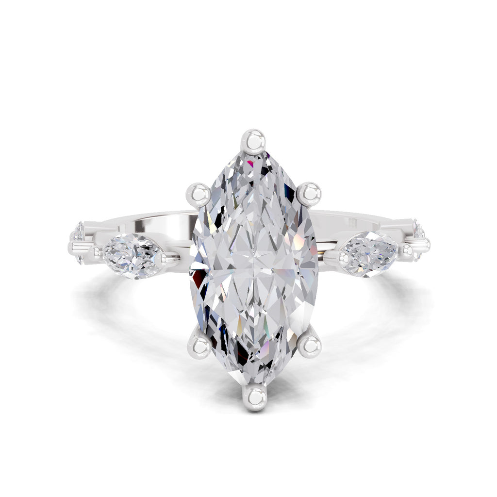 3.6 Ct Marquise Shape Solitaire Diamond Ring| 14K White Gold
