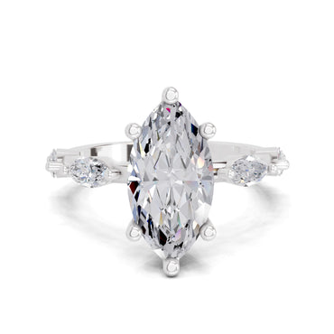 3.6 Ct Marquise Shape Solitaire Diamond Ring| 14K White Gold