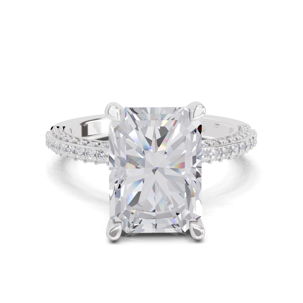 5.37 Ct Emerald Shape Solitaire Diamond Ring| 14K White Gold