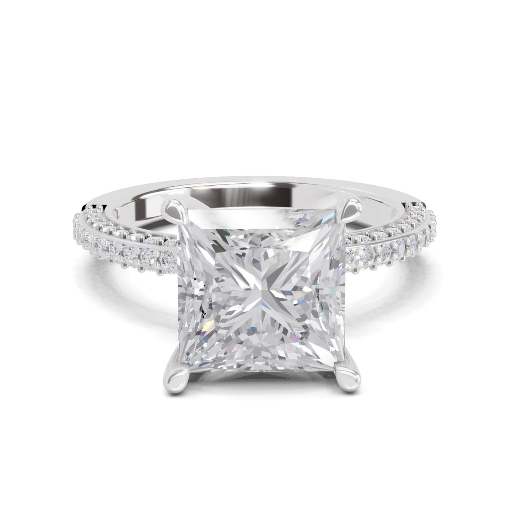 4.37 Ct Princess Shape Solitaire Diamond Ring| 14K White Gold
