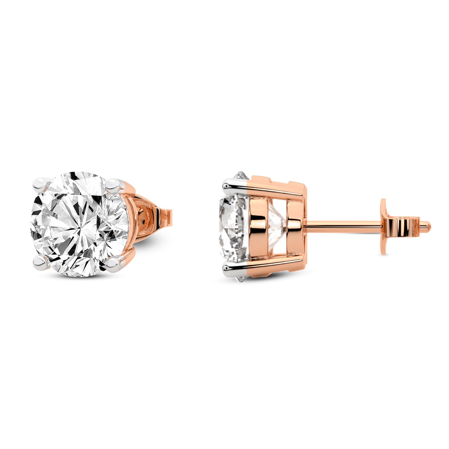 2 Ct  4 Prong Round Shape Diamond Earrings | 14K Rose Gold