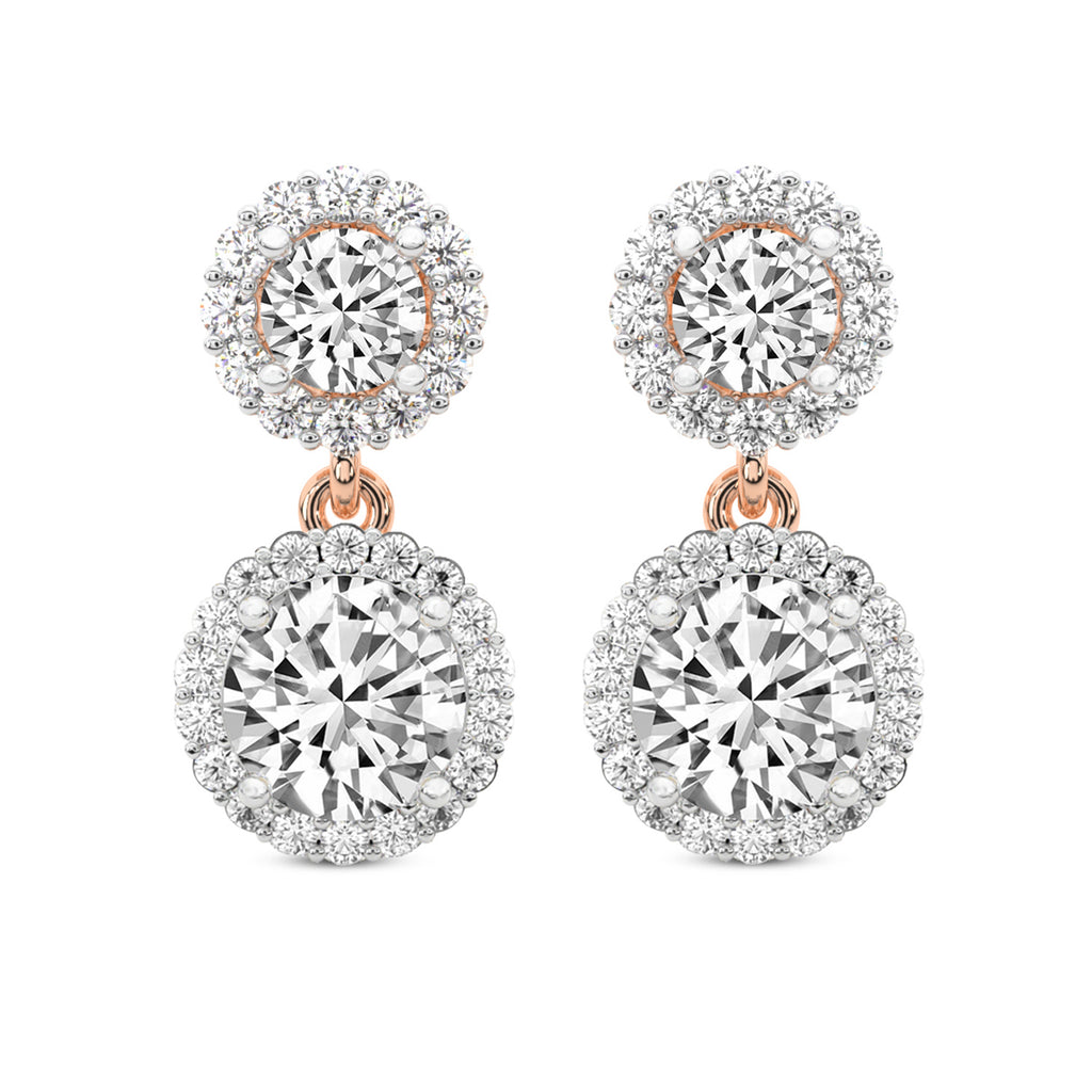 2.07 Ct  Round Shape Diamond Sasha Double Halo Earrings | 14K Rose Gold