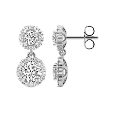 2.07 Ct  Round Shape Diamond Sasha Double Halo Earrings | 14K White Gold