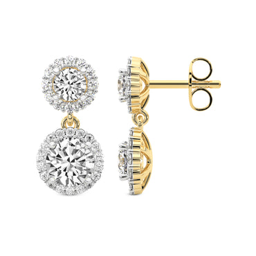 2.07 Ct  Round Shape Diamond Sasha Double Halo Earrings | 14K Yellow Gold
