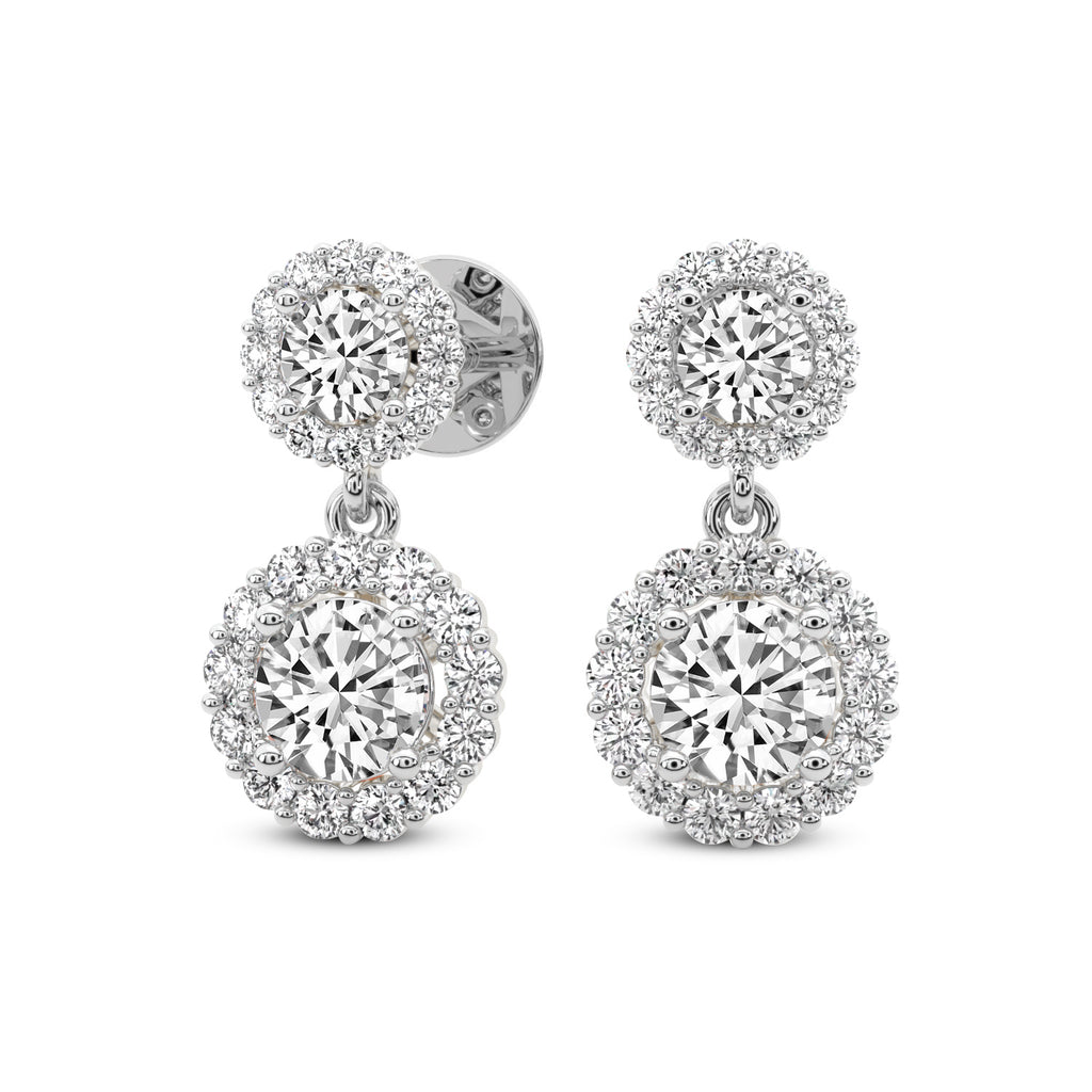 2.07 Ct  Round Shape Diamond Sasha Double Halo Earrings | 14K Rose Gold