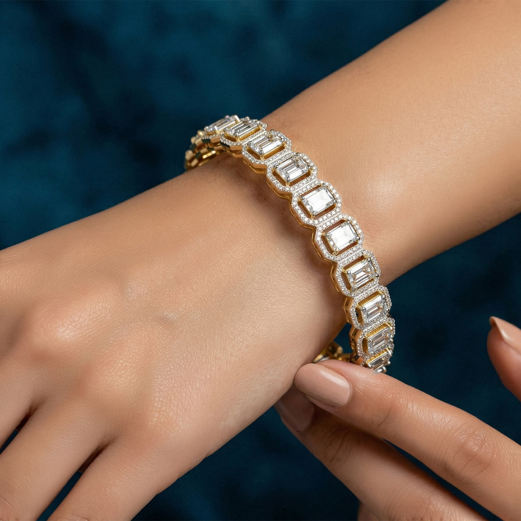 70.33 Carat Solitaire Lab Grown Diamond Bangle In 14K Gold