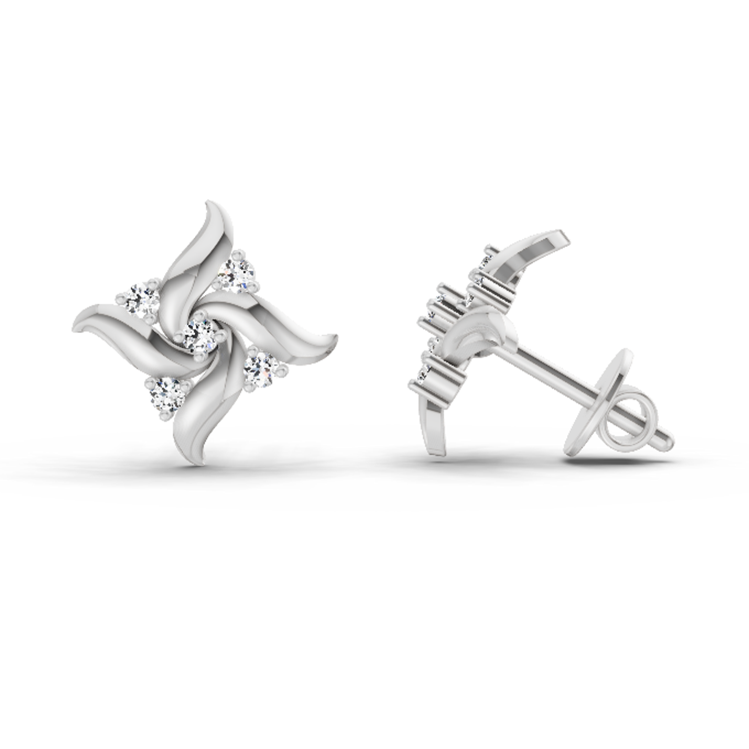 0.1 Ct Floral Stud Earrings | 14K White Gold  FG VS Quality Diamonds