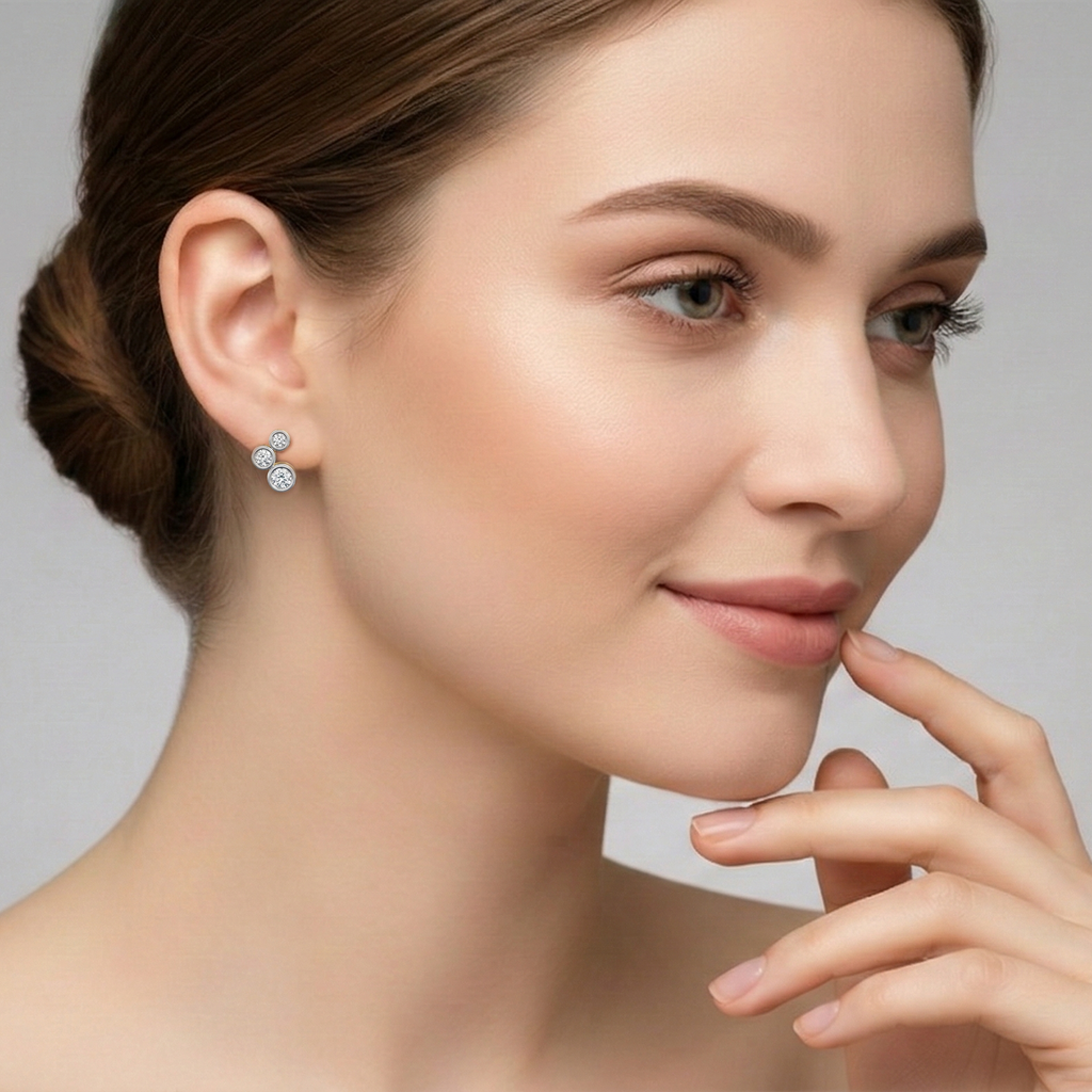 0.67 Ct Round 3 Stone Earrings | 14K Rose Gold