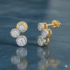 0.67 Ct Round 3 Stone Earrings | 14K Rose Gold
