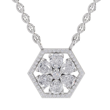 1.63 Ct Pear & Round Shape Floral Diamond Necklace | 14K White Gold