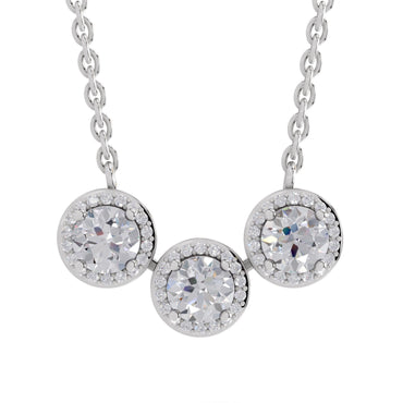 1.64 Ct Round Shape Halo Diamond Necklace | 14K White Gold