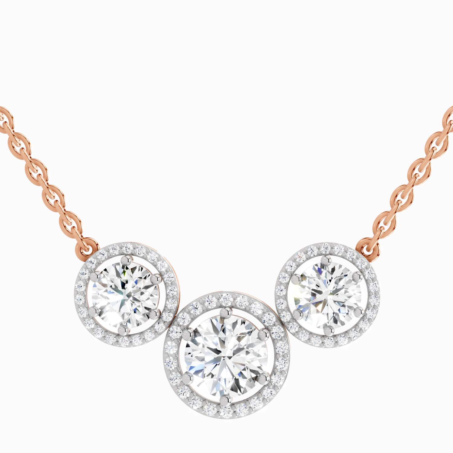2.3 ct Triple Halo Pendant Necklace in 14K