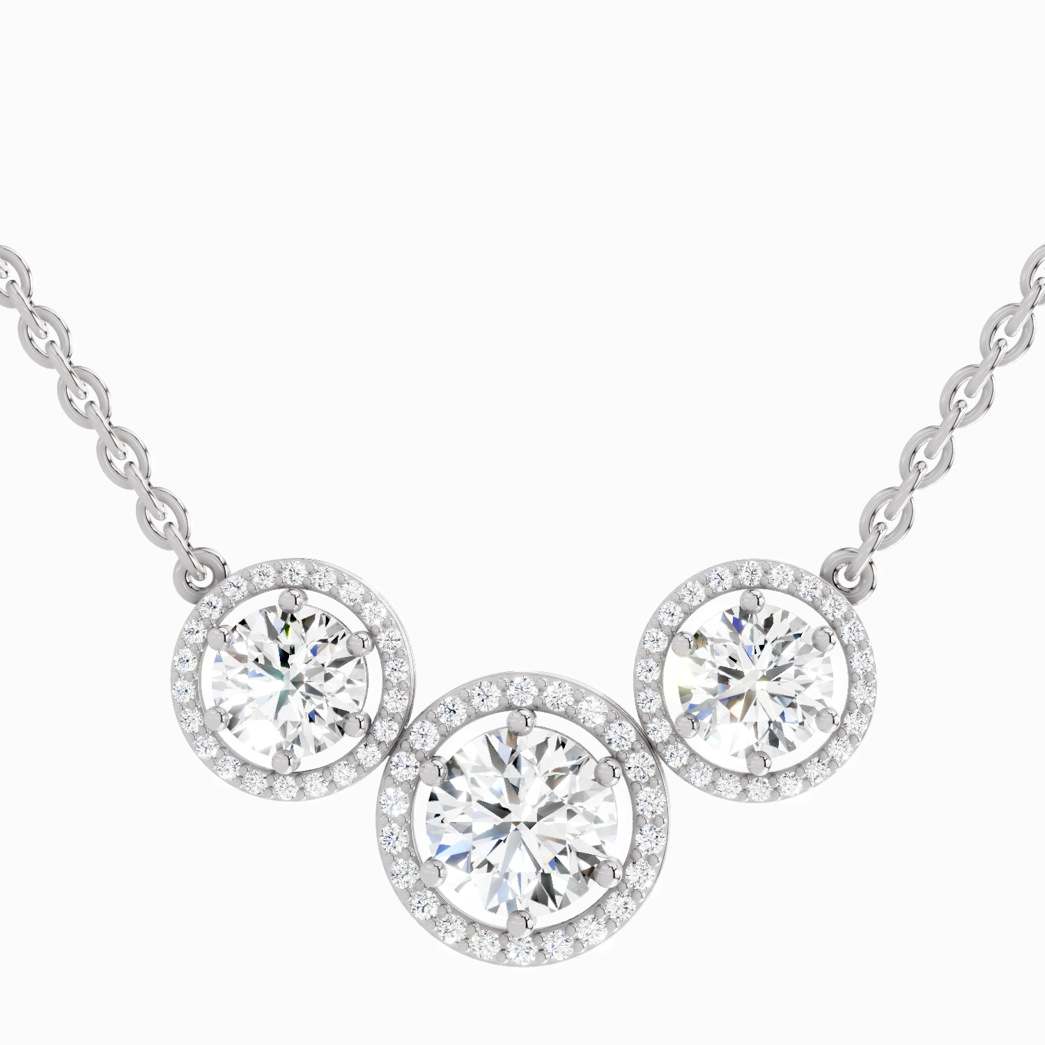 2.3 ct Triple Halo Pendant Necklace in 14K
