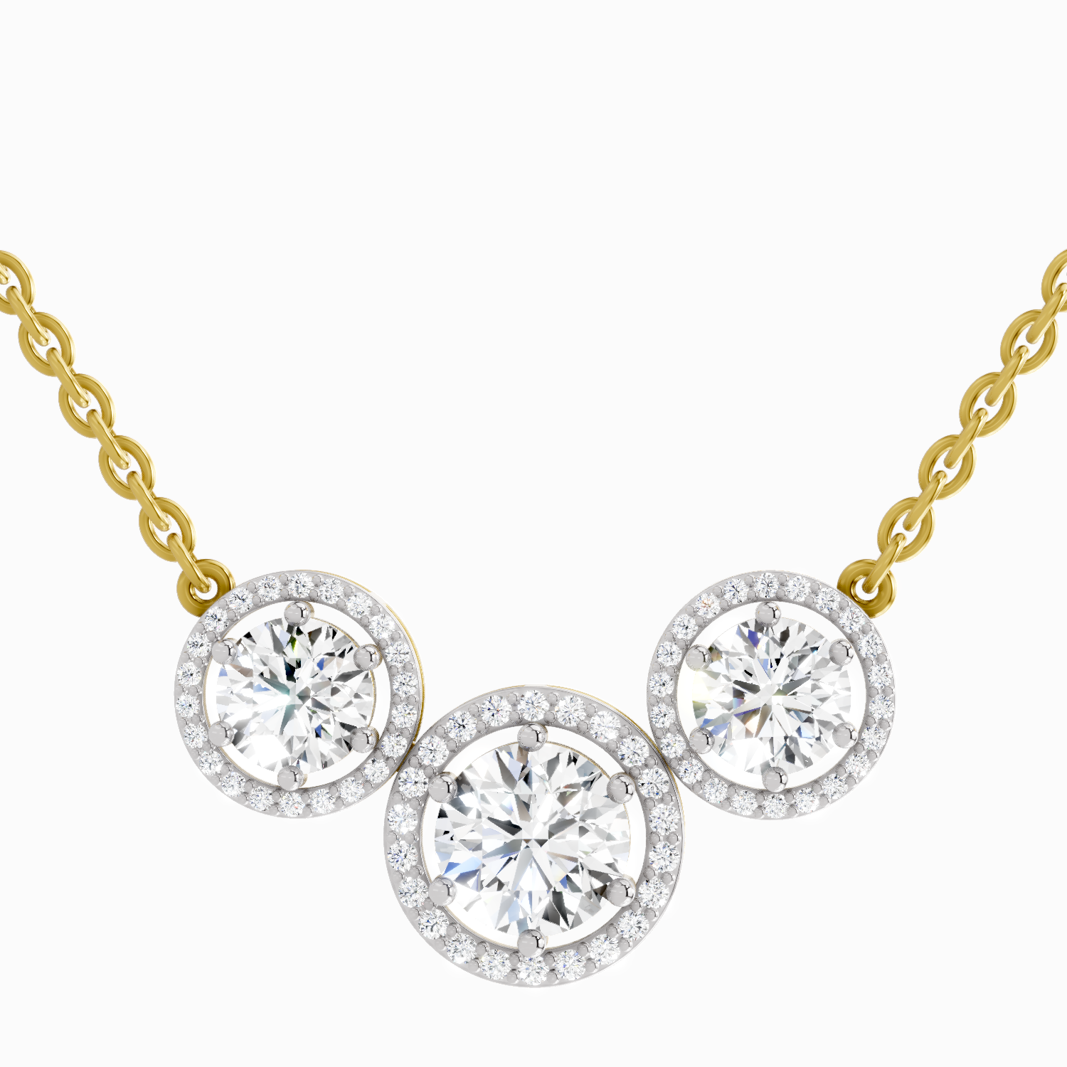 2.3 ct Triple Halo Pendant Necklace in 14K