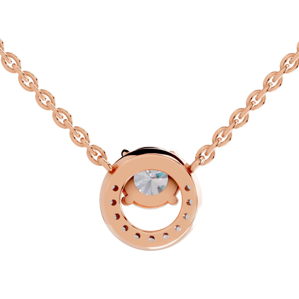 1.15 Ct Round Shape Halo Diamond Necklace | 14K Yellow Gold