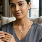 1.15 Ct Round Shape Halo Diamond Necklace | 14K Yellow Gold
