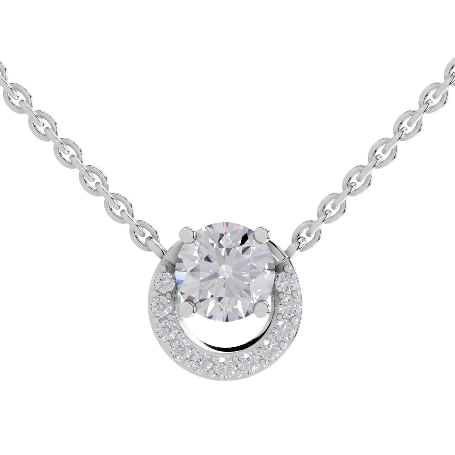1.15 Ct Round Shape Halo Diamond Necklace | 14K Yellow Gold