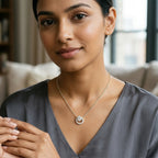1.15 Ct Round Shape Halo Diamond Necklace | 14K Yellow Gold