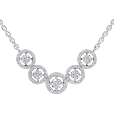 1 Ct Round Shape Halo Diamond Necklace | 14K White Gold
