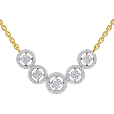 1 Ct Round Shape Halo Diamond Necklace | 14K Yellow Gold