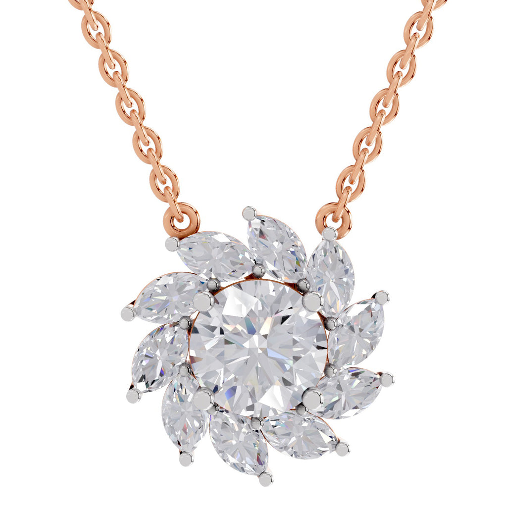 3.30 Ct Floral Diamond Necklace in 14K